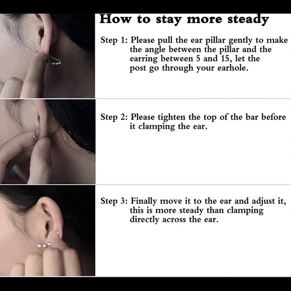 :: Delicate Black Crystal + Silver Ear Climbers - Picture 7 of 7